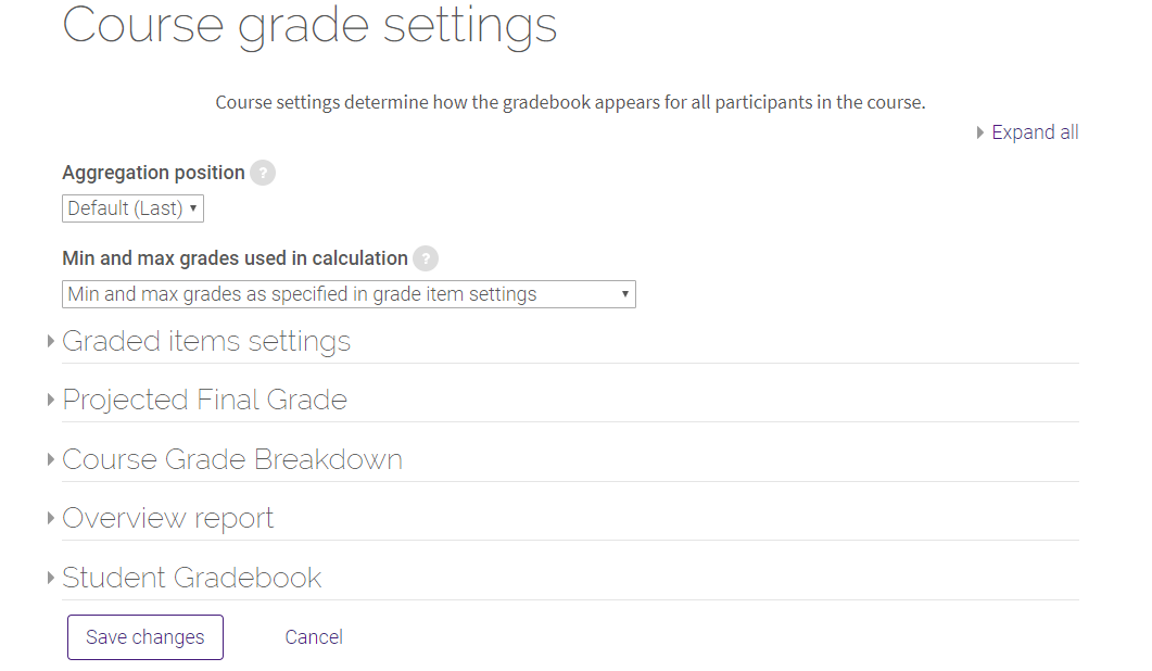 course grade settings page
