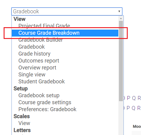 course grade breakdown select