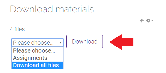 Download button and download materials drop down menu