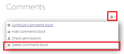 Delete comments block button