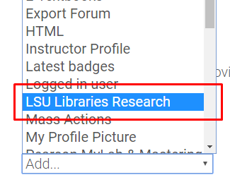 LSU Libraries Research option from drop-down menu