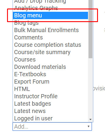 Blog menu option in drop-down box
