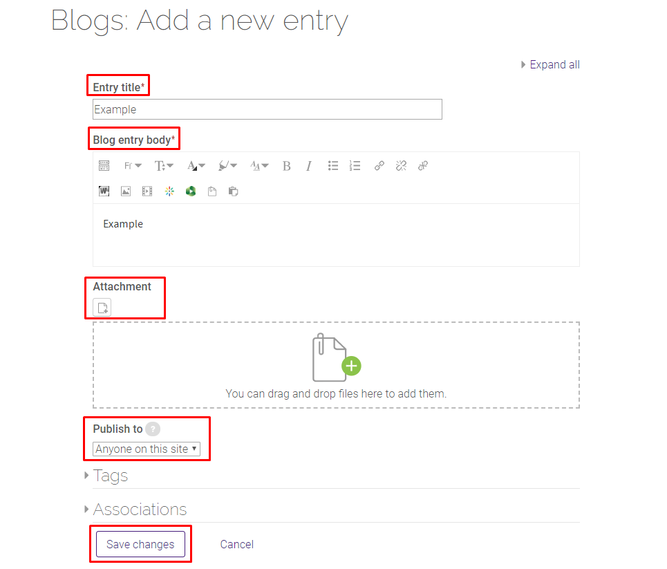 Blog menu new entry example