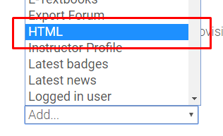 HTML block option in drop-down menu