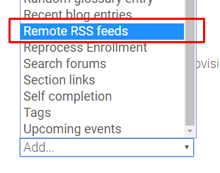 Remote RSS Feeds option in drop down