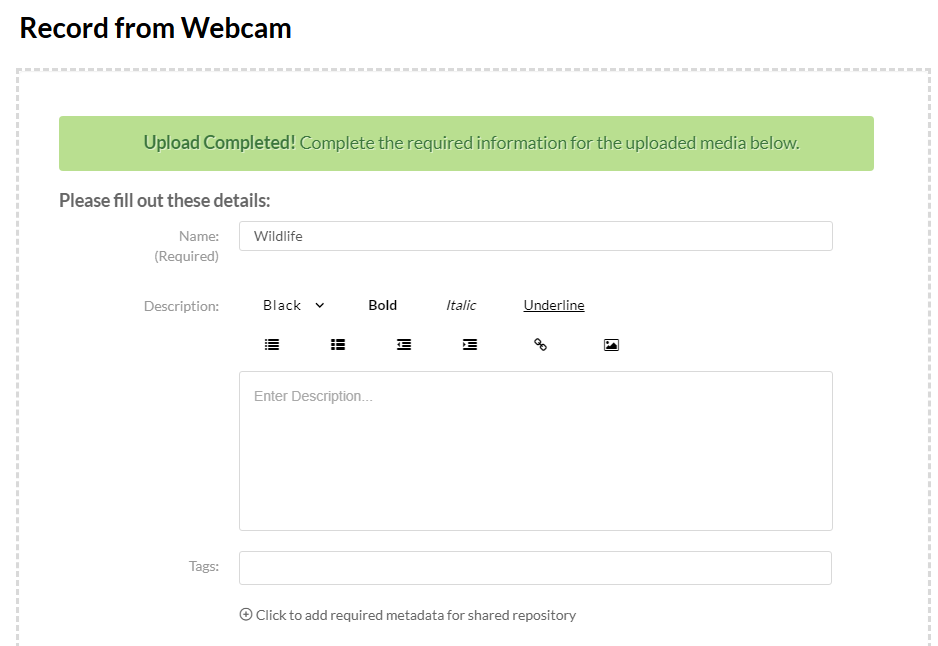 record from webcam uploaded options