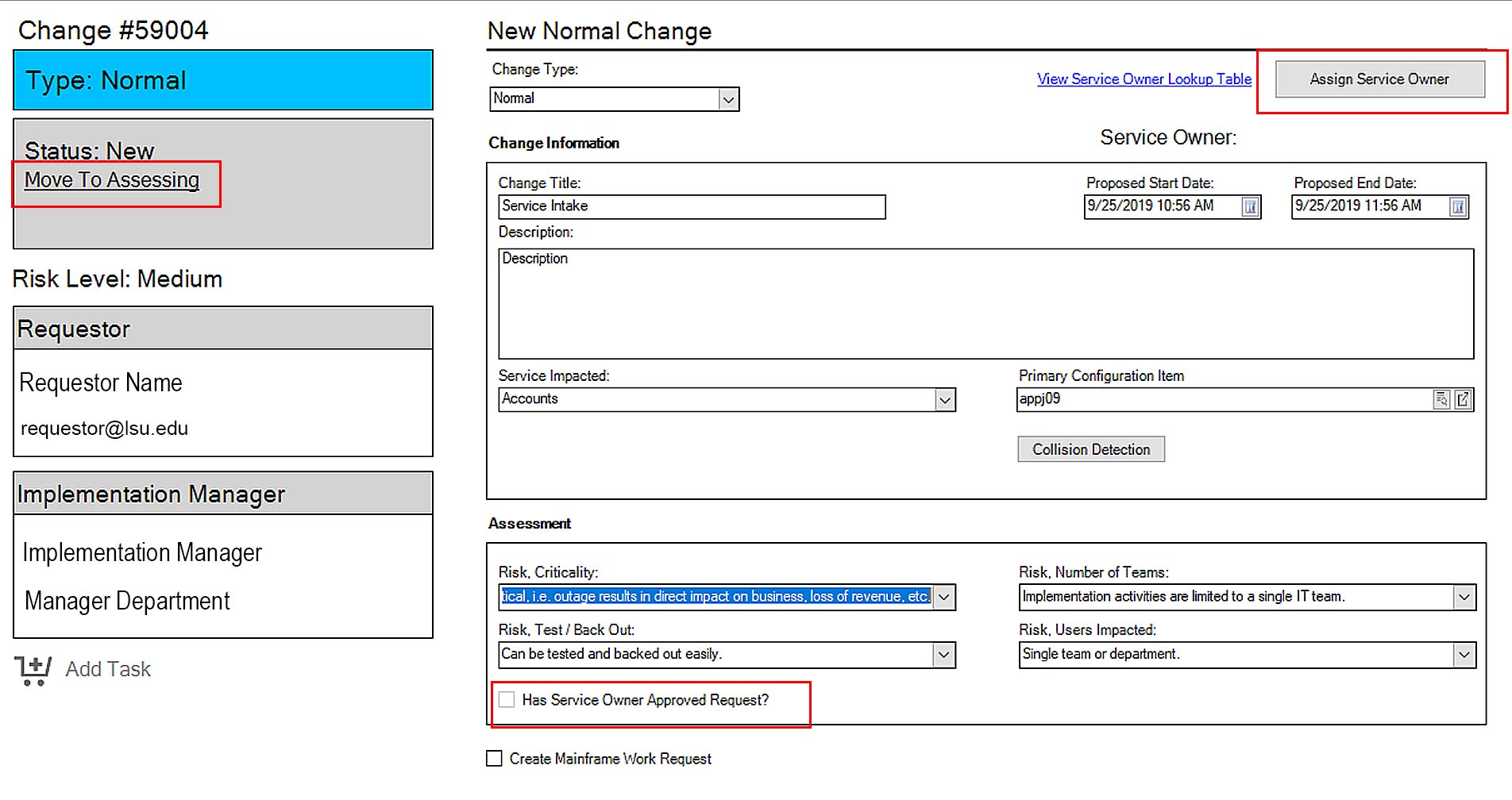 new med/high risk work intake ticket form