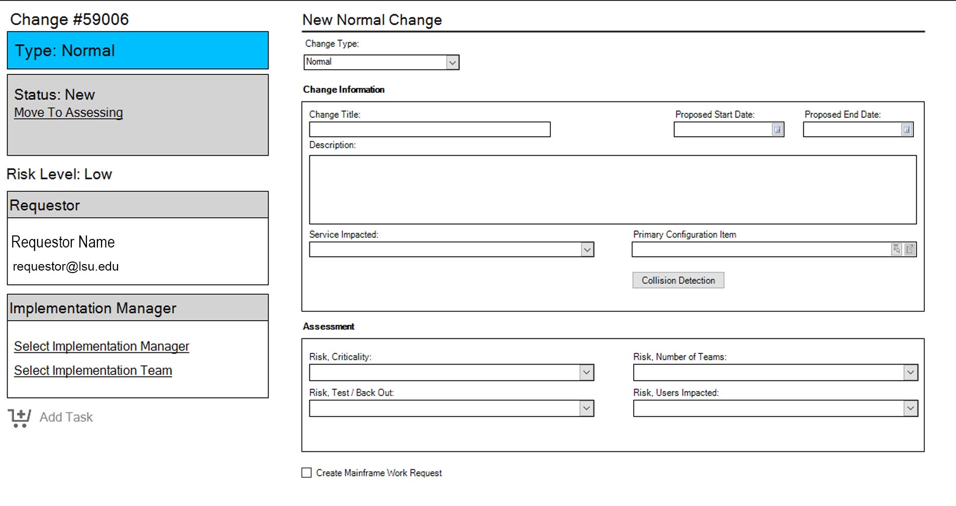 new low risk work intake ticket form