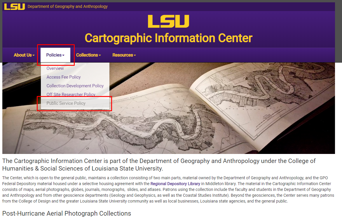 LSU CIC policies tab and public service policy option