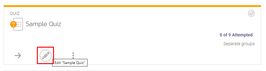 Edit pencil button for sample quiz