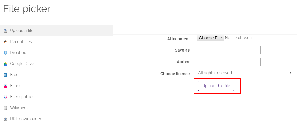 File Picker window with "upload this file" button