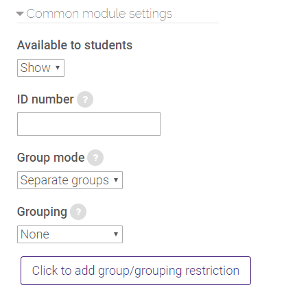 common module settings in Workshop settings