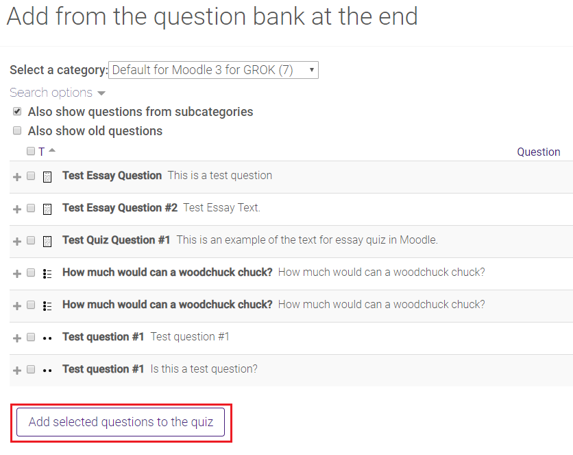 SNAP add new question from bank
