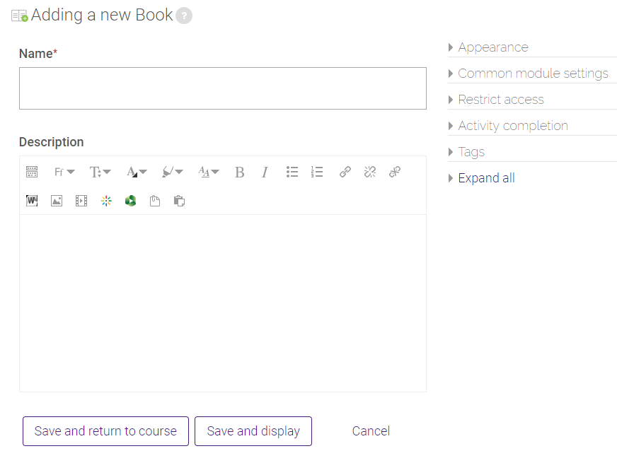 General settings for book settings