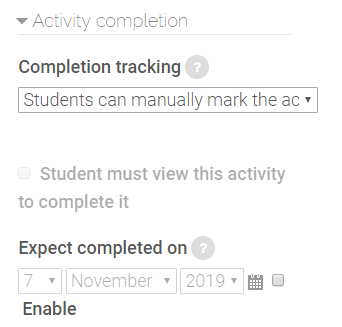 activity completion settings in book settings