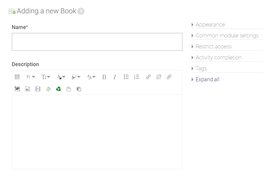 general settings for book