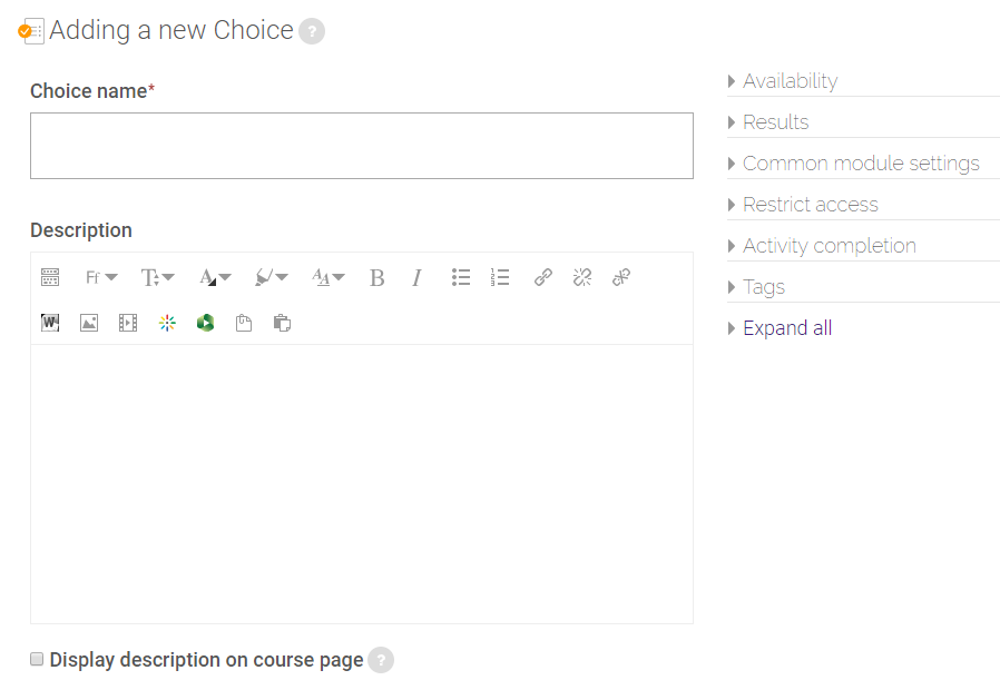 Choice activity general settings