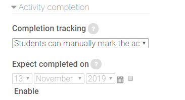 activity completion settings for label resources