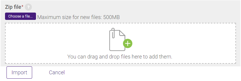 Choose a file and import buttons