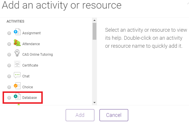 add database option