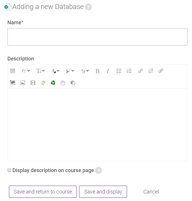 name and description box for database