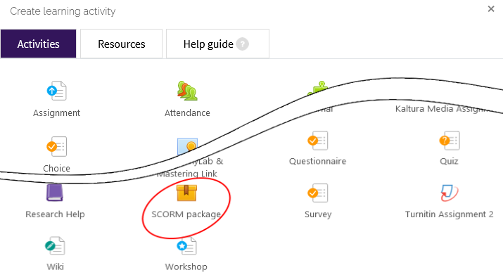 SCORM package addition from activity chooser list