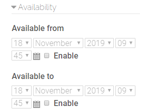 availability settings in SCORM package settings