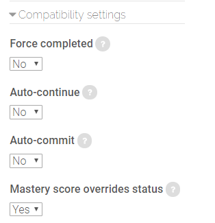 compatibility settings in SCORM package settings