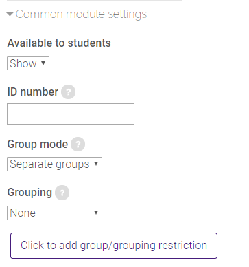 common module settings in SCORM package settings