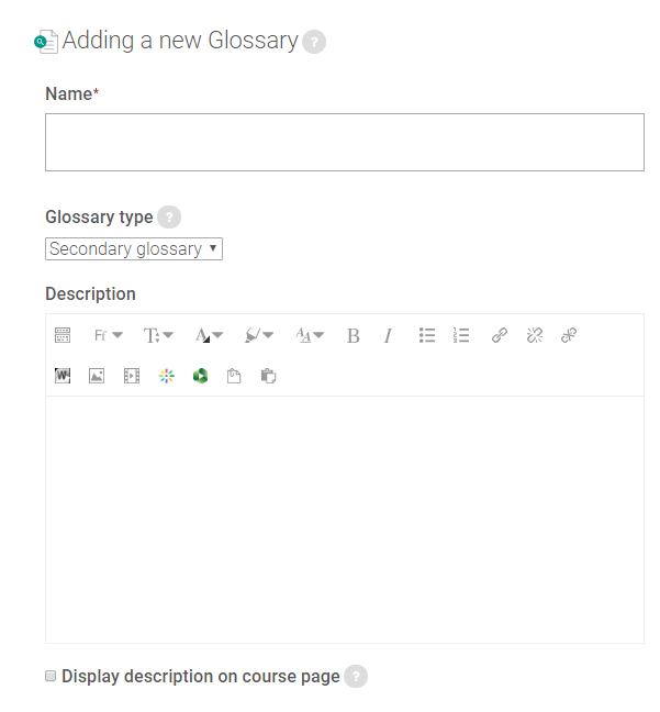 Adding a new glossary settings