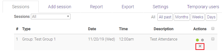 delete attendance session select SNAP