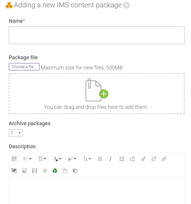 Adding a new IMS content package name box