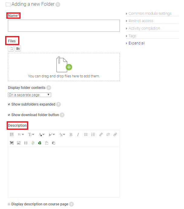 Name, File, and Description Boxes shown
