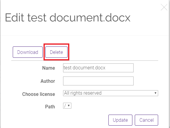 delete document button
