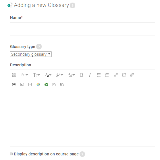General settings in glossary activity