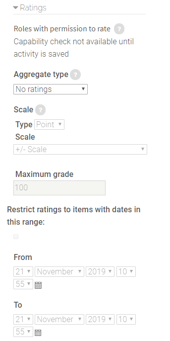 rating settings in glossary activity