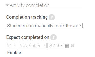 research help activity completion settings
