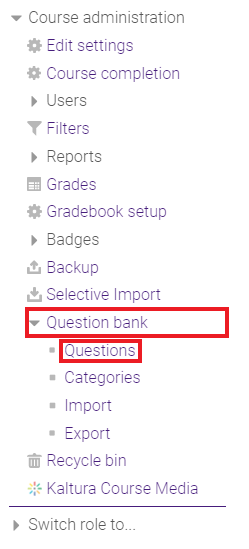 question bank and question option selected
