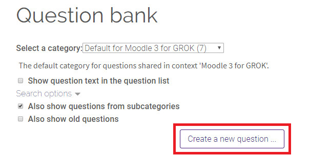 create new question button selected