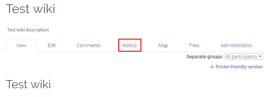History tab in wiki activity