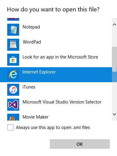 Programs options to open exported entries