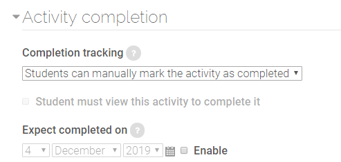 Activity Completion Settings