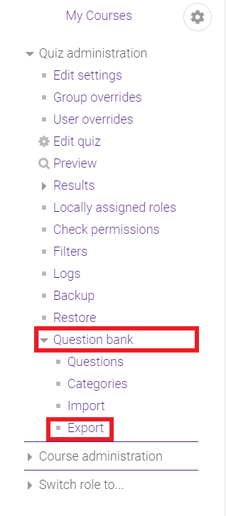 export button under question bank