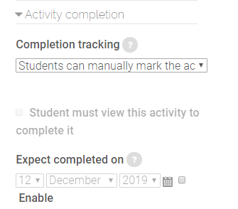 Activity Completion Settings for URL settings