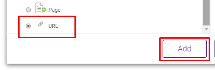URL resource option and add button