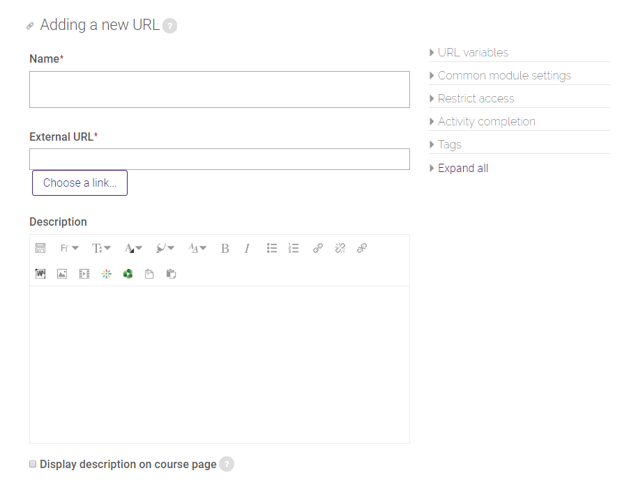 URL resource general options