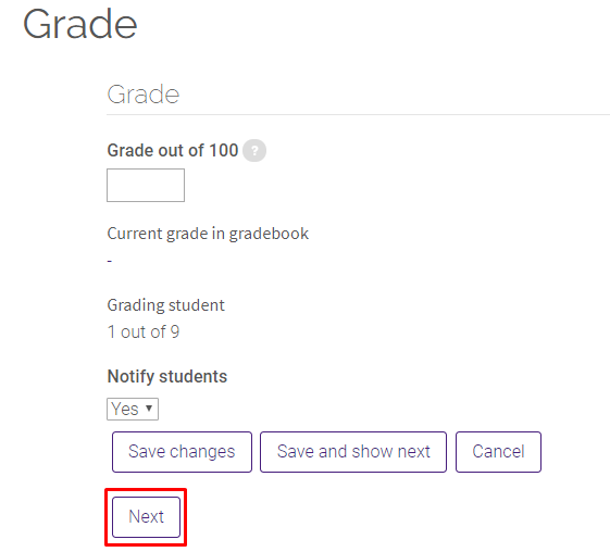 Next button under grade section