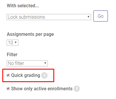 Quick grading checkbox checked