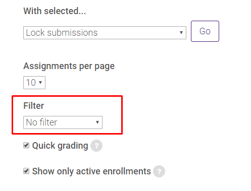 Filter drop down menu