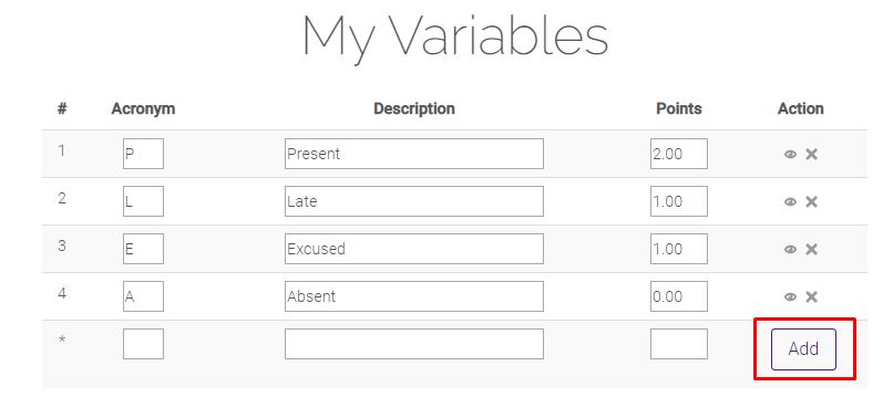 add button under my variables